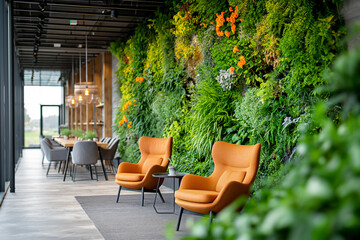 Interior of offices with flora and fauna vertical gardens. - 731072997