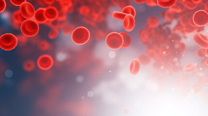 Red blood cells on blurred background with copy space