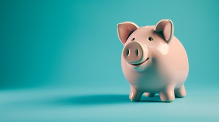 A studio photo of a piggy bank set against a blue background, leaving ample space for text.