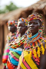 African local tribal women in village. - obrazy, fototapety, plakaty