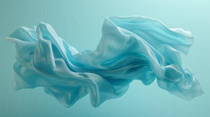 image of a ocean color fabric floating, minimalism, blue background