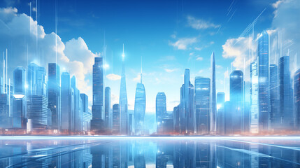 Fototapeta na wymiar 3D City Skyline with Technological Integration