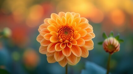 a close up of an orange flower with a blurry background of leaves and a blurry background of flowers.