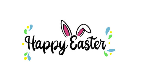 vector colored happy easter text with bunny ears - obrazy, fototapety, plakaty