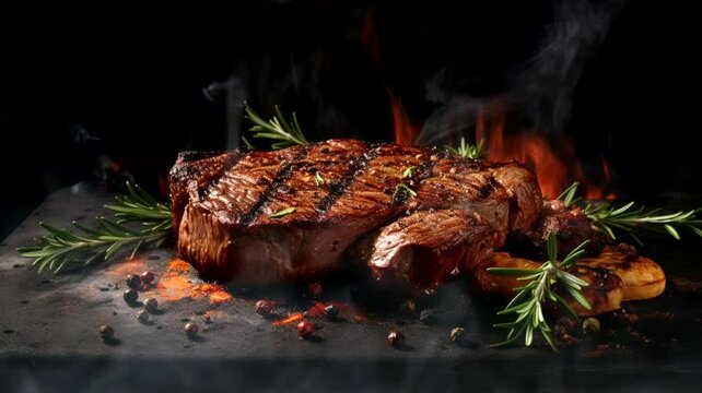 Grilled steak bbq scene, 4k animated virtual repeating seamless	

