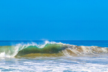Extremely huge big surfer waves at beach Puerto Escondido Mexico. - obrazy, fototapety, plakaty