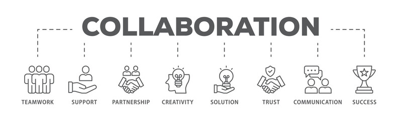 Collaboration banner web icon illustration concept with icon of teamwork, support, partnership, creativity, solution, trust, communication, success
