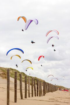 paragliding at the sea side, Netherlands, North Sea