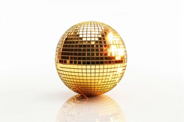 Illustration of a golden disco ball isolated on a light background.