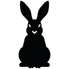 Illustration of a black rabbit silhouette on a white background stands out. Easter bunny.