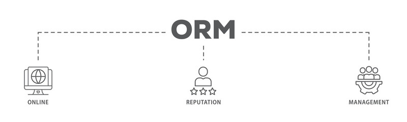 ORM banner web icon illustration concept for online reputation management with icon of internet, browser, winner, trust, favorite, and business - obrazy, fototapety, plakaty