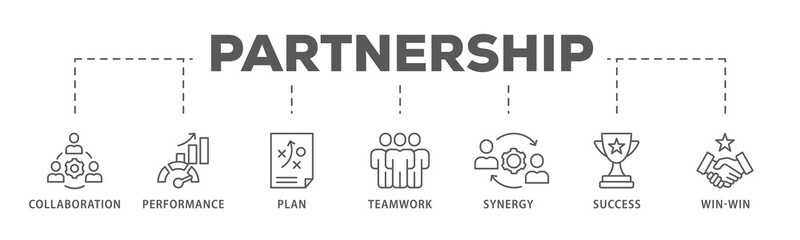 Partnership banner web icon illustration concept with icon of collaboration, performance, plan, teamwork, synergy, success and win-win solution