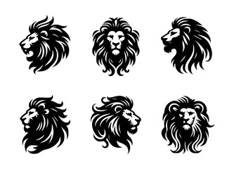 Obraz premium set of lion head silhouettes on isolated background