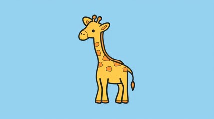 a drawing of a giraffe on a blue background with a smaller giraffe in the middle of the picture.