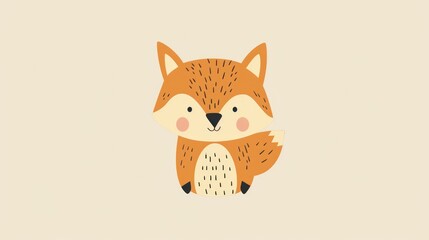 a little fox with a big smile on it's face, sitting in the middle of a beige background.