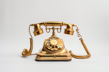 Illustration of old gold telephone isolated on white background, side view.