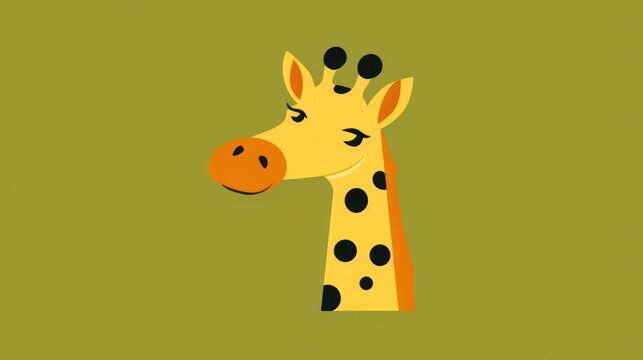 a picture of a giraffe's head with black dots on it's head and a green background.