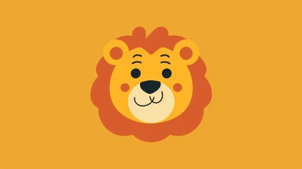 a lion's head on a yellow background with a red ribbon around it's neck and a black nose.