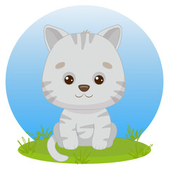 Cartoon adorable kitten sitting. Cat in kawaii style. Kawaii style.