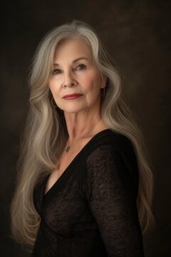 Portrait photography of a beautiful senior woman of age year on a gray background