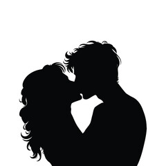 A silhouette vector of kissing on a white background.