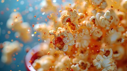 Obraz na płótnie Canvas a close up of a bowl of popcorn sprinkled with orange and yellow confetti sprinkles.