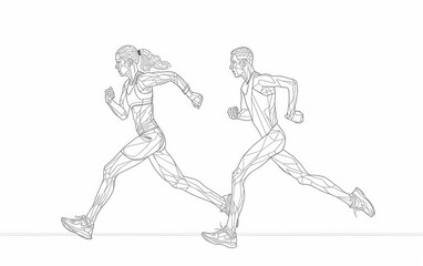 Fototapeta na wymiar Lineart-style illustration of two figures running.