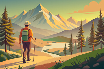 View of the hiker in summer