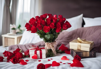 red roses and gift box