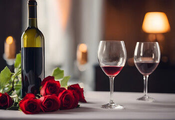 two glasses of wine and roses