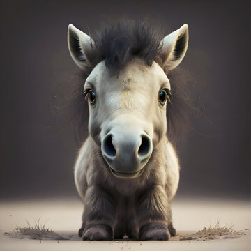 cutest adorable pony baby against grey  background. Digital artwork. Ai generated