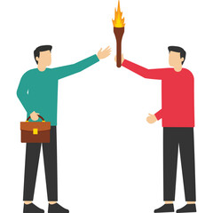 Successor plan, baton passing or transfer to new leader elected, new CEO change or collaboration to achieve the goal and win business competition concept, smart businessman leader passing torch to suc