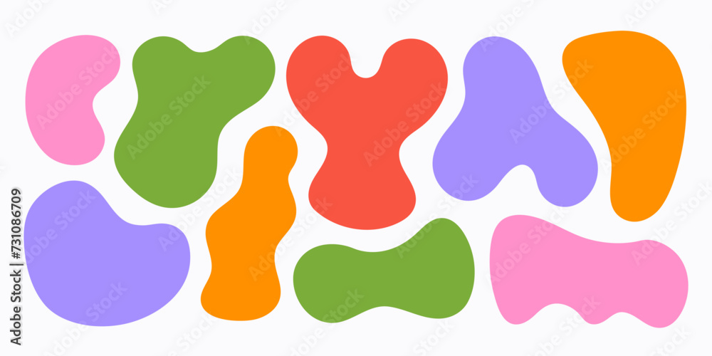 Poster abstract set liquid organic shapes. colorful wavy bubbles and drops in trendy y2k style. vector illu
