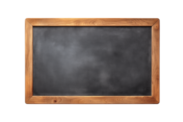 Blank blackboard in wooden frame isolated on transparent background. PNG file.