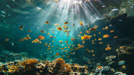 Fototapeta na wymiar Underwater view of the coral reef. Life in the ocean.