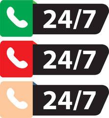 Icono de asistencia telefónica de color las 24 horas, los 7 días de la semana. Vector - obrazy, fototapety, plakaty