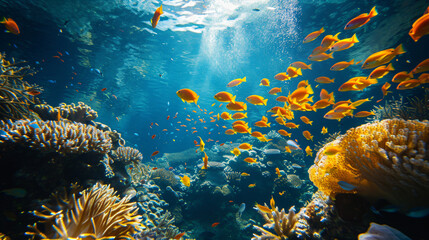 Underwater view of the coral reef. Life in the ocean.