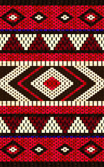 Seamless Tile Of A Traditional Arabian Sadu Weaving Pattern In Red Black And White Wool