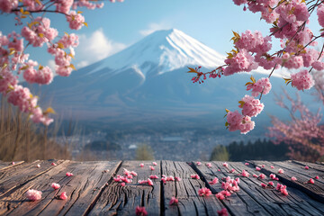 Empty_wooden_table_in_spring_with fuji mountain 10