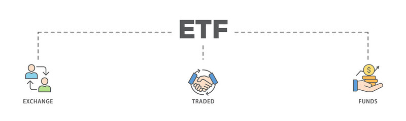 ETF banner web icon illustration concept Exchange Traded Funds Stock Market Investment with icon of money, cash flow, trading, transaction, bank, accounting, and growth