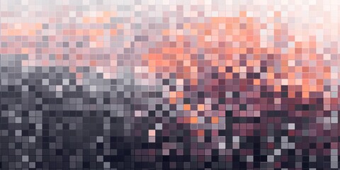 Orange pixel pattern artwork, light magenta and dark gray, grid