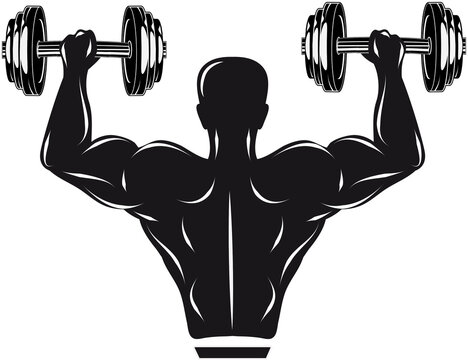 Hantel in der Hand - Bodybuilder mit Gewichte