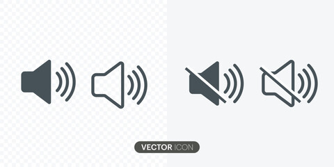 Sound volume set.Volume level Icon, Mute and unmute volume sound flat vector icons for video apps and websites. Vector illustration - obrazy, fototapety, plakaty