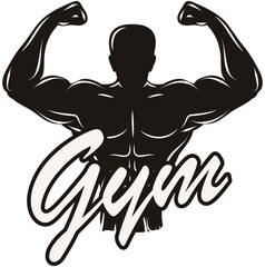Gym Motiv schwarz weiß - Bodybuilder beim Posen und Schriftzug