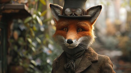 A dapper fox sporting a bowler hat and monocle.