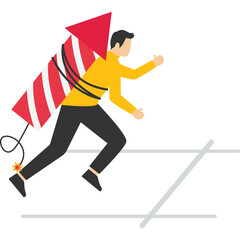 Fototapeta premium Game changer, agility or innovation concept, excellence or skill to accelerate or career or business changer to win competition, businessman getting ready to start running by setting off fireworks.
