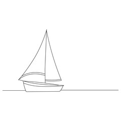 Sea Sailboat Continuous one line drawing out line vector illustration