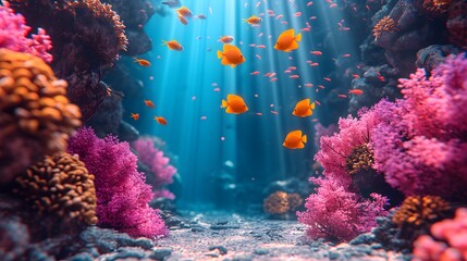 underwater clip art collection with marine life and ocean elements - obrazy, fototapety, plakaty