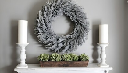 gray and white farmhouse decor in foyer