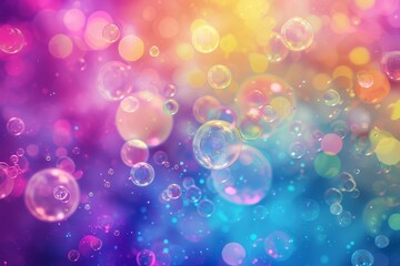Obraz na płótnie Canvas Abstract desktop wallpaper with colorful bubbles flying against a vibrant background Symbolizing creativity Lightness And digital aesthetics